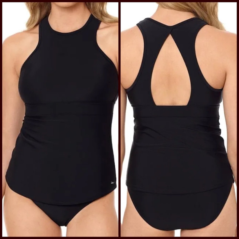 Reebok Womens Portrait Back High Neck Tankini Top Black 782933 NWT Size S